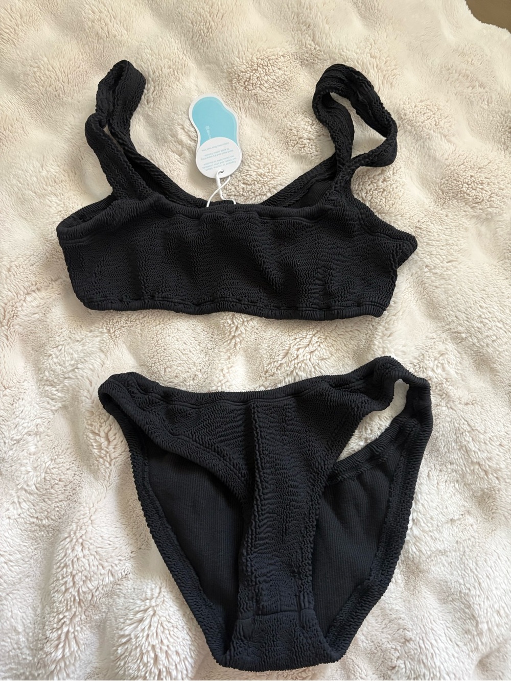 🩷 Black Ribbed Square-Neck Bikini Set - Women Swim - Picture 3 of 4